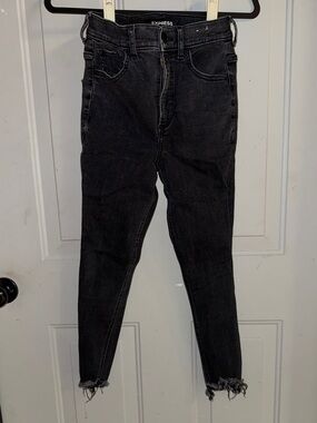 Express Black High-Rise Skinny Jeans with Frayed Hem